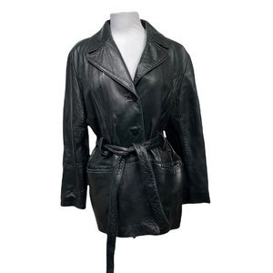 Red Kid Black Label Women's Black Belted Distressed Leather Jacket Sz Large USA